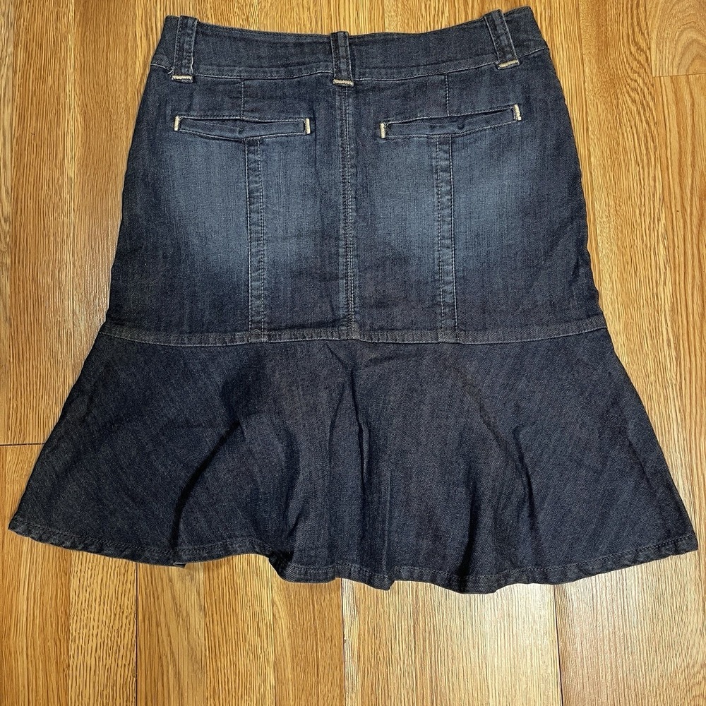 Y2K DKNY Jeans Ruffle Hem‎ Denim Mini Skirt 6 Mermaidcore Western Dark Wash - Picture 8 of 8